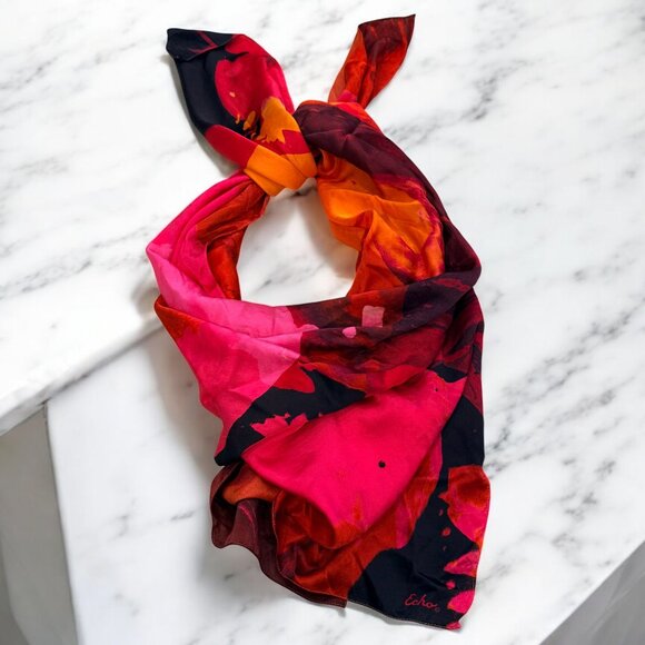 Echo Abstract Silk Square Scarf 38 X 38 - Picture 10 of 10